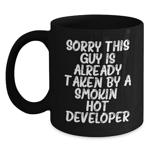 Funny Developer Gifts, Sorry This Guy Is Already Taken, Black Coffee Mug for Birthday, Gifts from Friends to Coworkers - Main