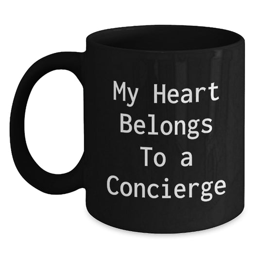 Concierge Gifts from Family and Friends, 'My Heart Belongs To A Concierge', Black Coffee Mug for Birthday - Main