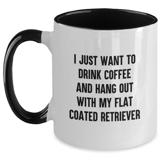 Funny Flat Coated Retriever Dog Gifts, Handcrafted Two Tone Coffee Mug for Birthday, Gifts from Women, for Flat Coated Retriever Dog Lovers, Coffee and Companionship - Main