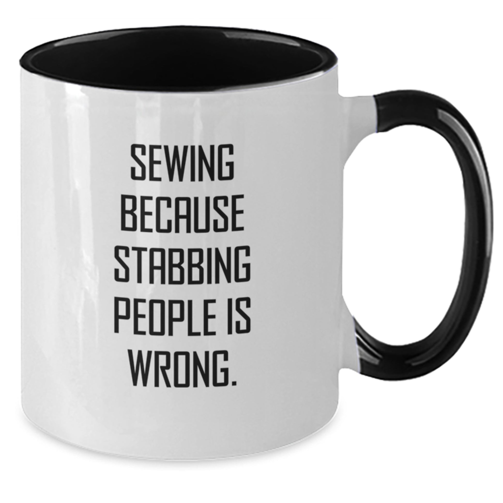 Sewing Gifts, Funny Two Tone Coffee Mugs for Sewing Enthusiasts, Gifts from Friends to Family, Christmas Unique Mugs for Women and Men, 'Sewing Because Stabbing People Is Wrong.' - Additional