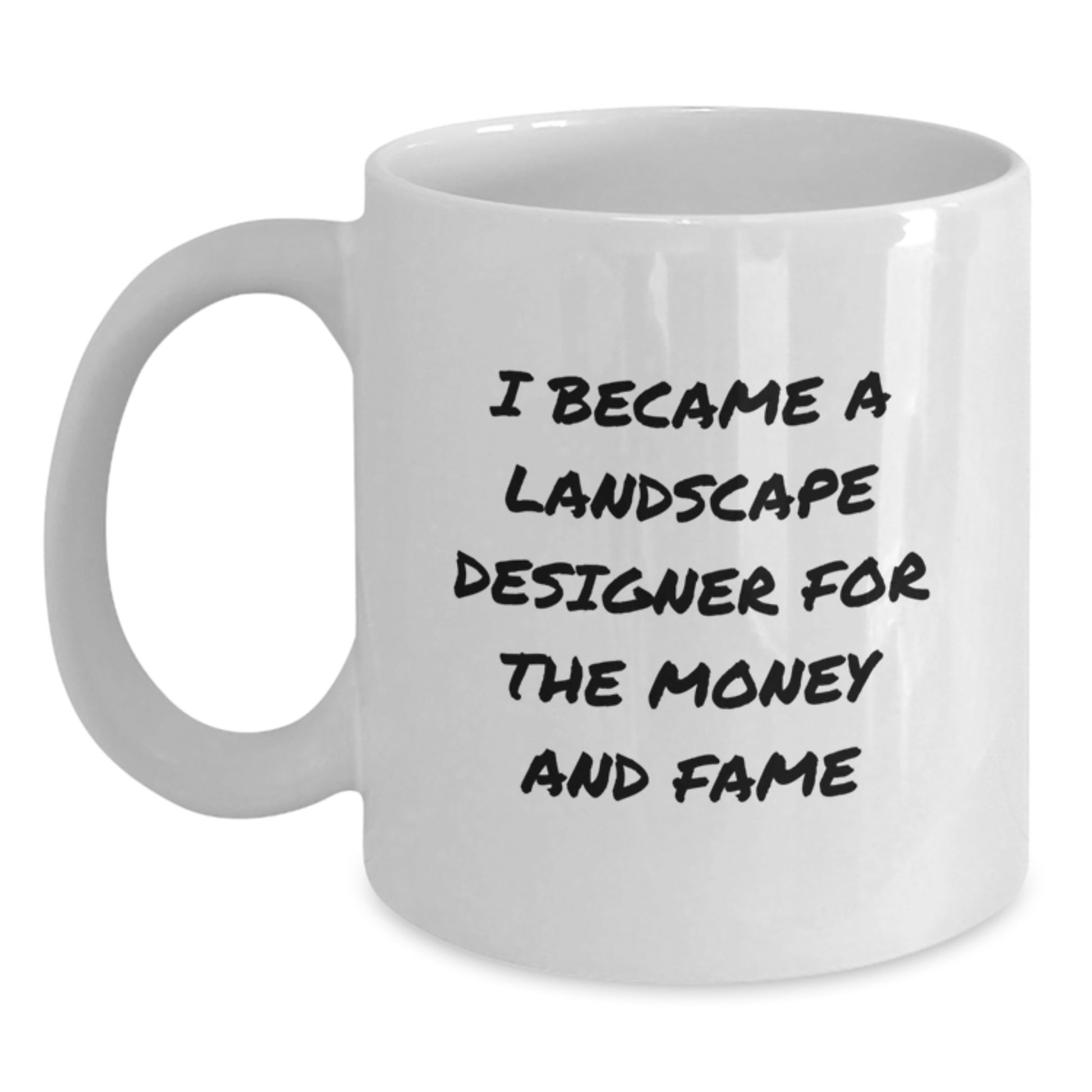 Funny Landscape Designer Mugs, Gifts from Family, Friends, or Coworkers for Christmas Unique Presents for Him or Her, 'I Became A Landscape Designer For The Money And Fame' - Main