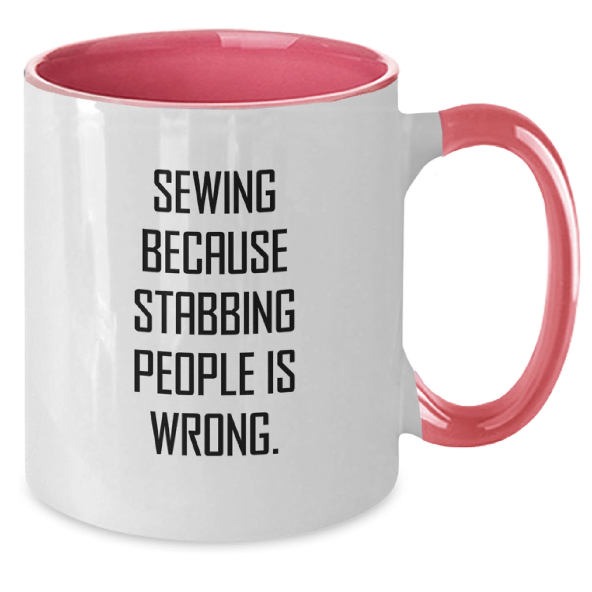 Sewing Gifts, Funny Two Tone Coffee Mugs for Sewing Enthusiasts, Gifts from Friends to Family, Christmas Unique Mugs for Women and Men, 'Sewing Because Stabbing People Is Wrong.' - Additional