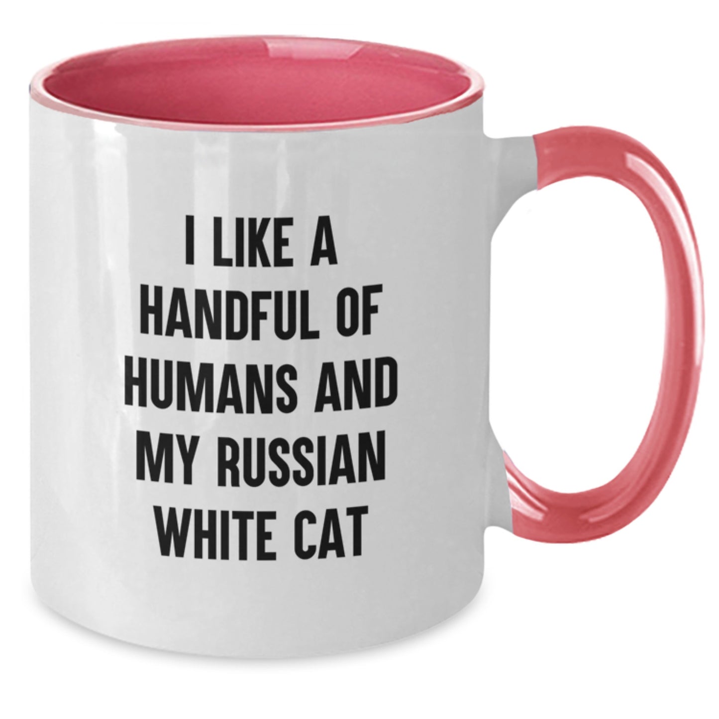 Funny Russian White Cat Gifts from Men or Women, Unique Christmas Unique Gifts for Russian White Cat Lovers, Two Tone Coffee Mug with I Like A Handful Of Humans And My Russian White Cat Quote - Additional