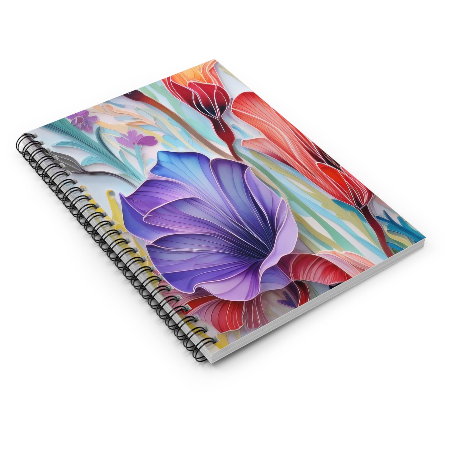 Floral Journal, Purple Lily Spiral Notebook - Ruled Line, Stationery Gift, Writing Pad, Diary, School Supplies - Victory Thru Vision