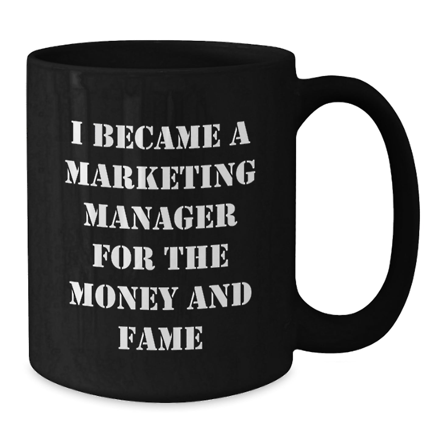 Funny Marketing Manager Gifts for Men and Women - Black Coffee Mug - I Became A Marketing Manager For The Money And Fame, Unique Xmas Gift Ideas for Friends and Family - Additional