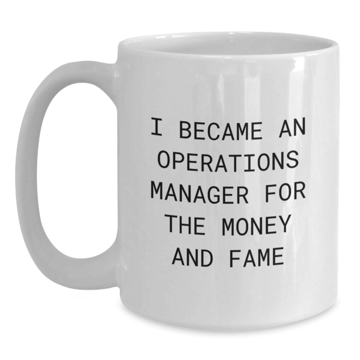 Funny Quote for Operations Manager Christmas Unique Gifts from Friends, 'I Became An Operations Manager For The Money And Fame' White Coffee Mug - Main