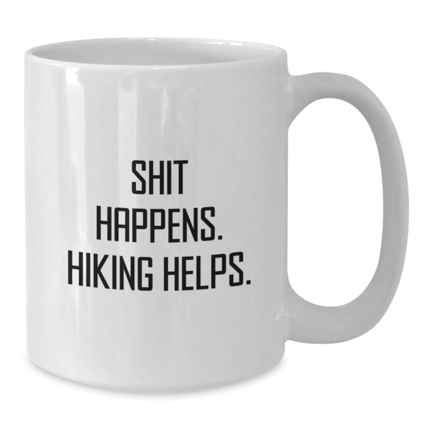 Funny Hiking Gifts for Men from Friends - White Ceramic Coffee Mug 11oz/15oz 'Shit Happens. Hiking Helps.' - Additional
