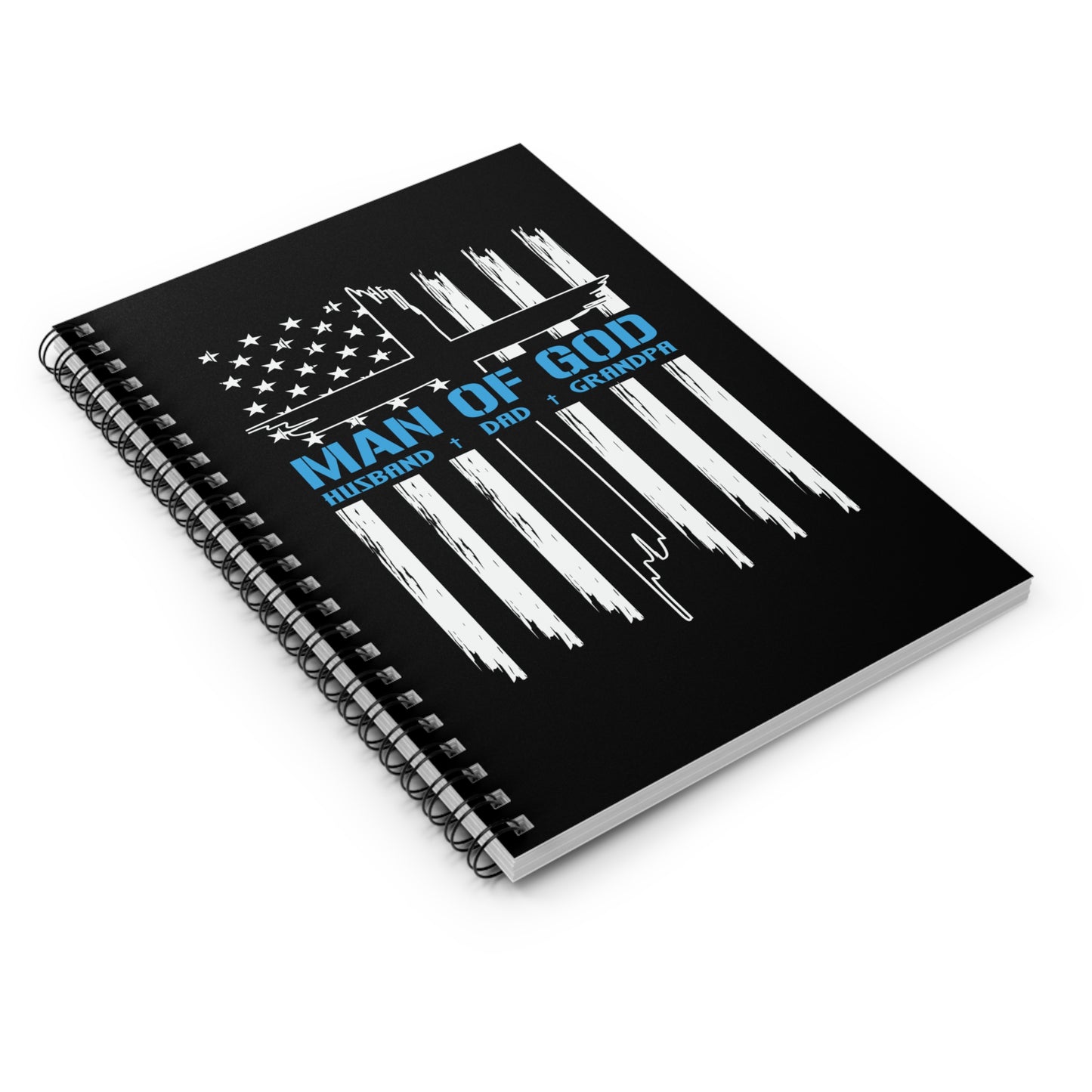Religious Spiral Notebook, Patriotic Christian Journal Gift, Man Of God Cross American Flag, Ruled Line Notepad, Faith Stationery - Victory Thru Vision