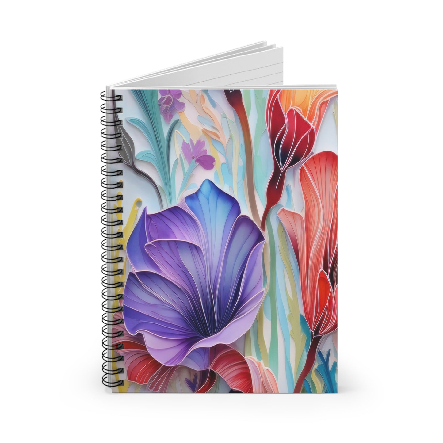 Floral Journal, Purple Lily Spiral Notebook - Ruled Line, Stationery Gift, Writing Pad, Diary, School Supplies - Victory Thru Vision