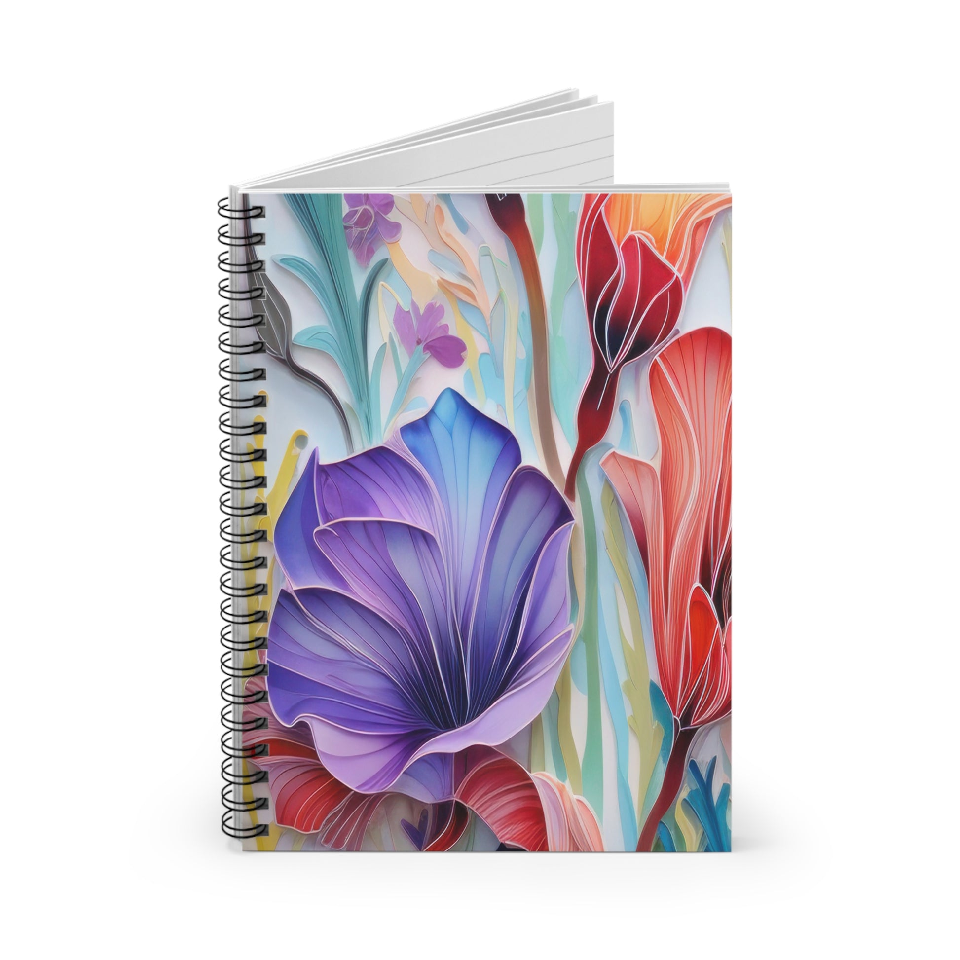 Floral Journal, Purple Lily Spiral Notebook - Ruled Line, Stationery Gift, Writing Pad, Diary, School Supplies - Victory Thru Vision
