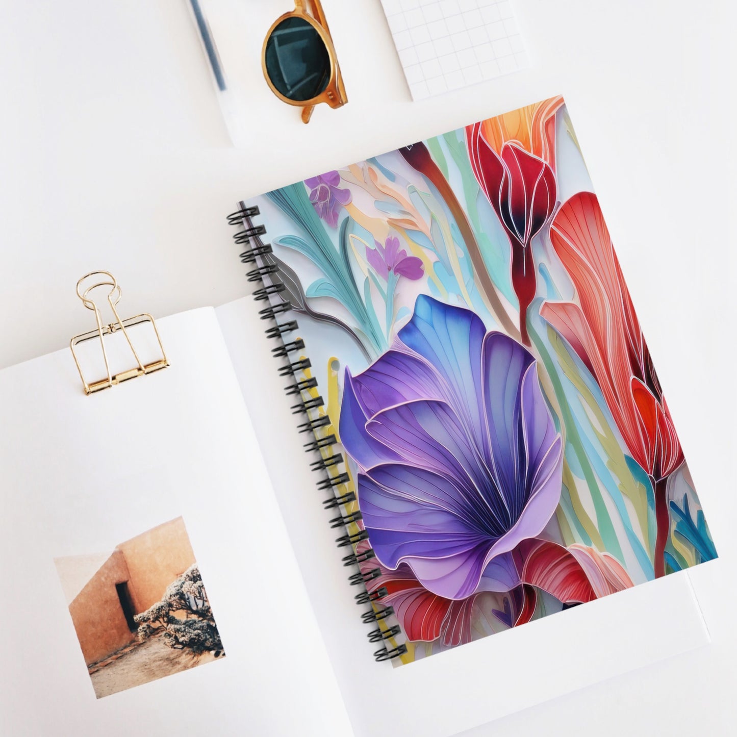 Floral Journal, Purple Lily Spiral Notebook - Ruled Line, Stationery Gift, Writing Pad, Diary, School Supplies - Victory Thru Vision