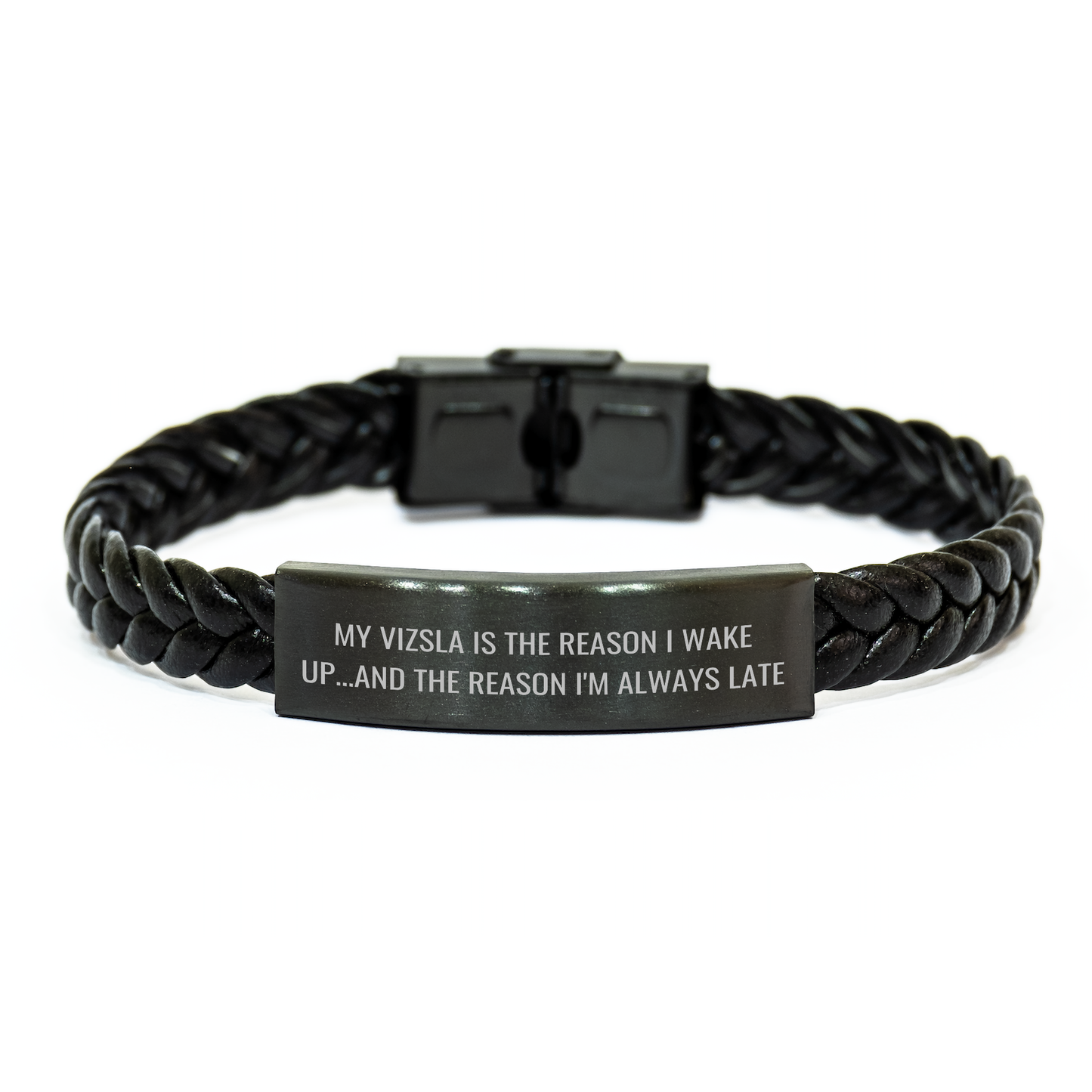 Vizsla Dog Lover's Humorous Gift, Interlaced Leather Bracelet for Men, Funny Quote Inspired, Father's Day Unique Gifts from Friends, Father's Day Unique Gifts for Men - Image 1