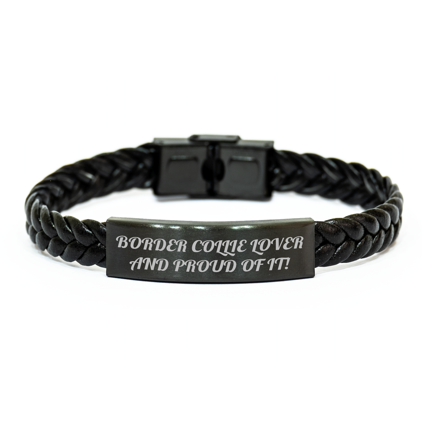'Border Collie Lover And Proud Of It!' Unique Gifts for Border Collie Dog Lovers - Interlaced Leather Bracelet for Men - Father's Day Unique Gifts from Family - Image 1