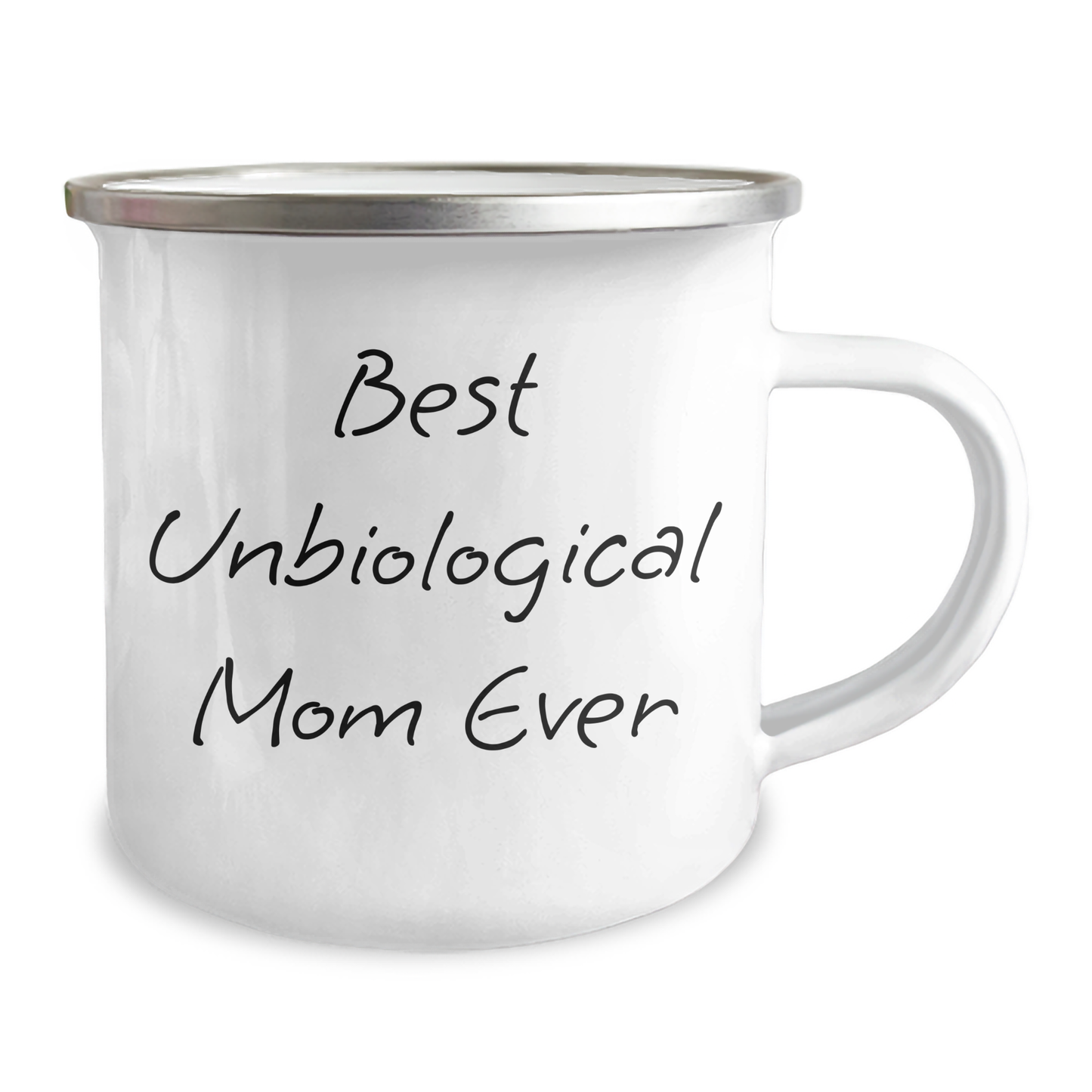 Funny Unbiological Mom Gifts from Men for Mother's Day - Best Unbiological Mom Ever Camping Mug, 12 oz Stainless Steel with Enamel Finish - Victory Thru Vision