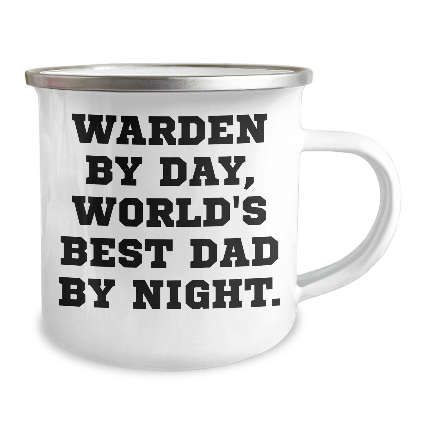 Warden Gifts: Funny Camping Mug, 'Warden By Day, World's Best Dad By Night' for Father's Day, 12 oz Stainless Steel with Enamel Finish, Gifts from Men to Warden - Victory Thru Vision