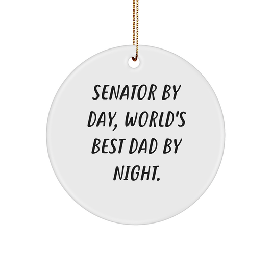 Funny Senator Gifts for Christmas - 'Senator By Day, World's Best Dad By Night.' Circle Ornament from Friends, Family, or Coworkers - Victory Thru Vision
