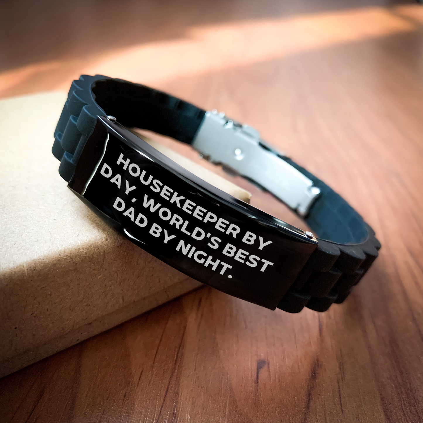 Housekeeper Gifts by Men, Funny Glide lock Clasp Bracelet for Housekeeper By Day, World's Best Dad By Night. Mother's Day Unique Gifts - Victory Thru Vision