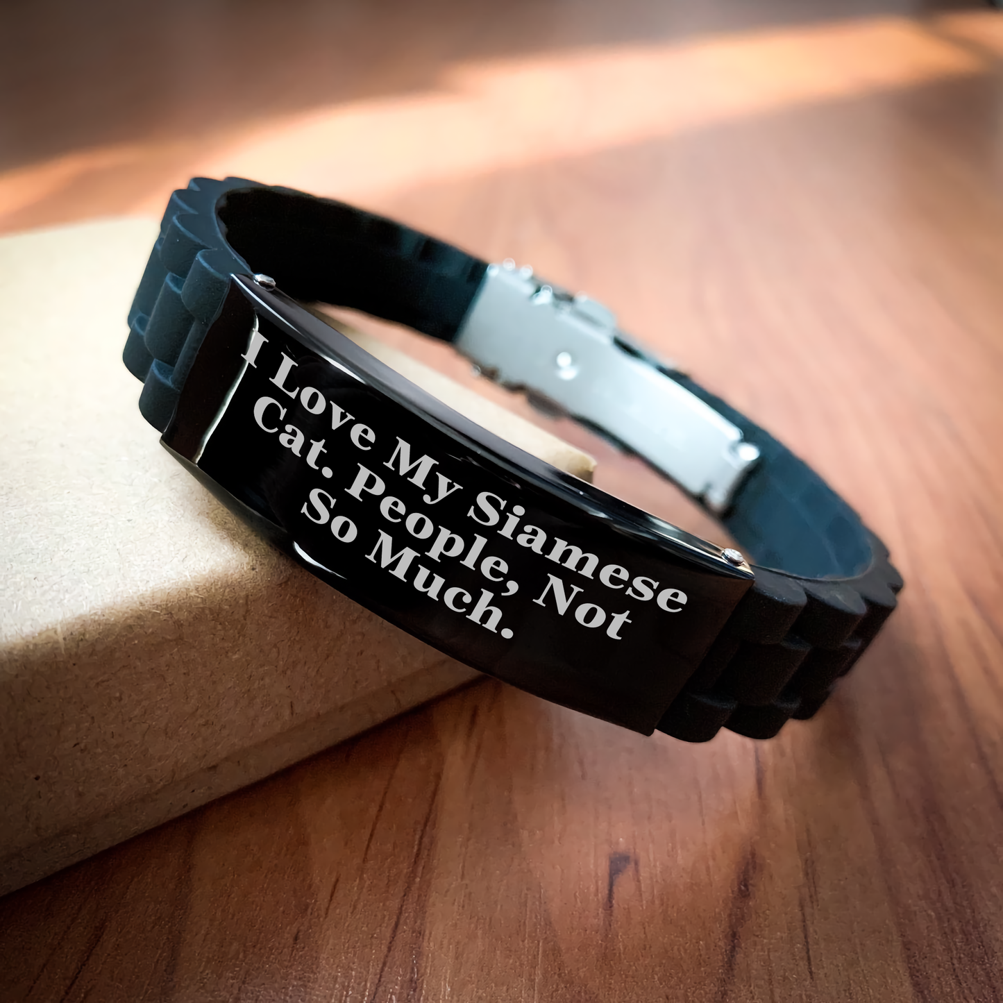 Siamese Cat Lovers' Humorous Gift for Men, I Love My Siamese Cat, People Not So Much, Glide lock Clasp Black Stainless Steel Silicone Adjustable Bracelet for Father's Day - Image 2
