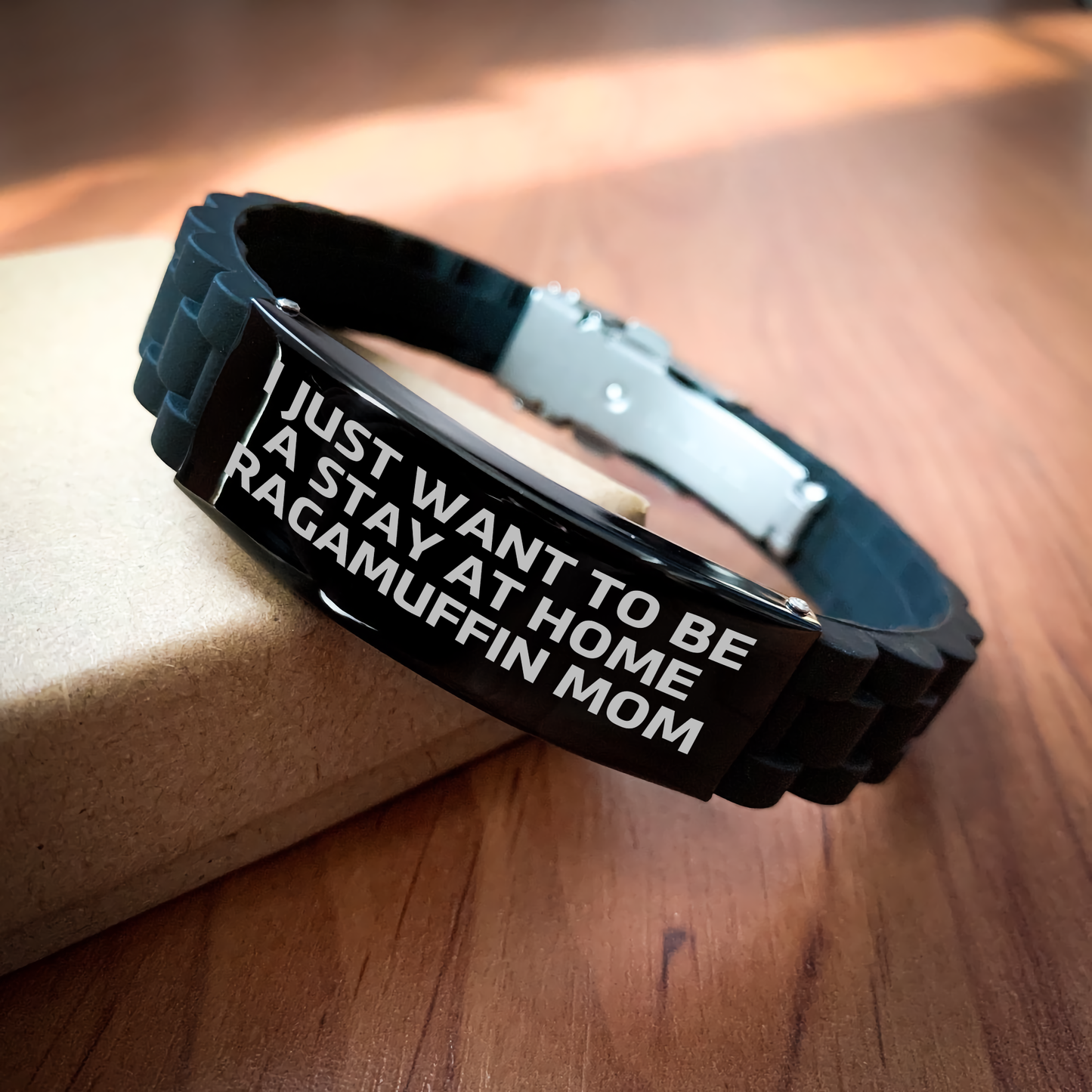 Ragamuffin Cat Mom's Funny Gift, 'I Just Want To Be A Stay At Home Ragamuffin Mom', Glide lock Clasp Black Stainless Steel Adjustable Gift for Men and Women on Father's Day from Family - Image 2