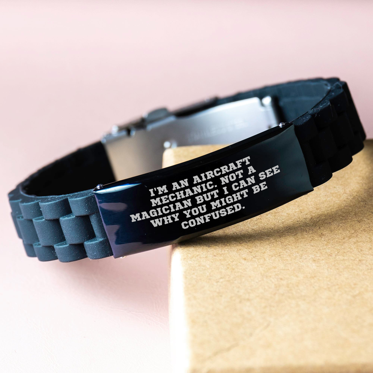 Aircraft Mechanic Gifts, Funny Quote, Glide lock Clasp Black Stainless Steel Adjustable Silicone Gift for Father's Day from Men to Men - Victory Thru Vision