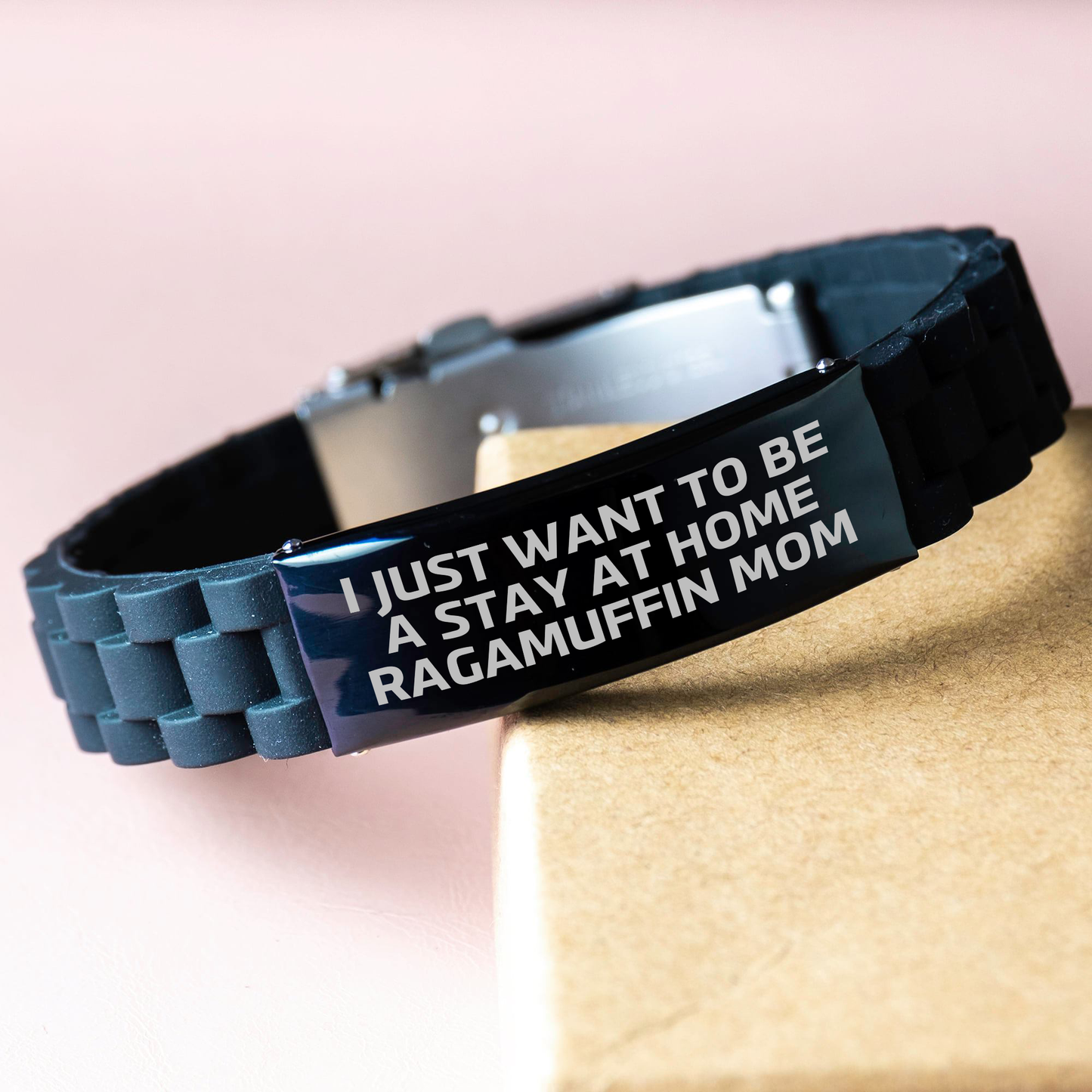 Ragamuffin Cat Mom's Funny Gift, 'I Just Want To Be A Stay At Home Ragamuffin Mom', Glide lock Clasp Black Stainless Steel Adjustable Gift for Men and Women on Father's Day from Family - Image 3