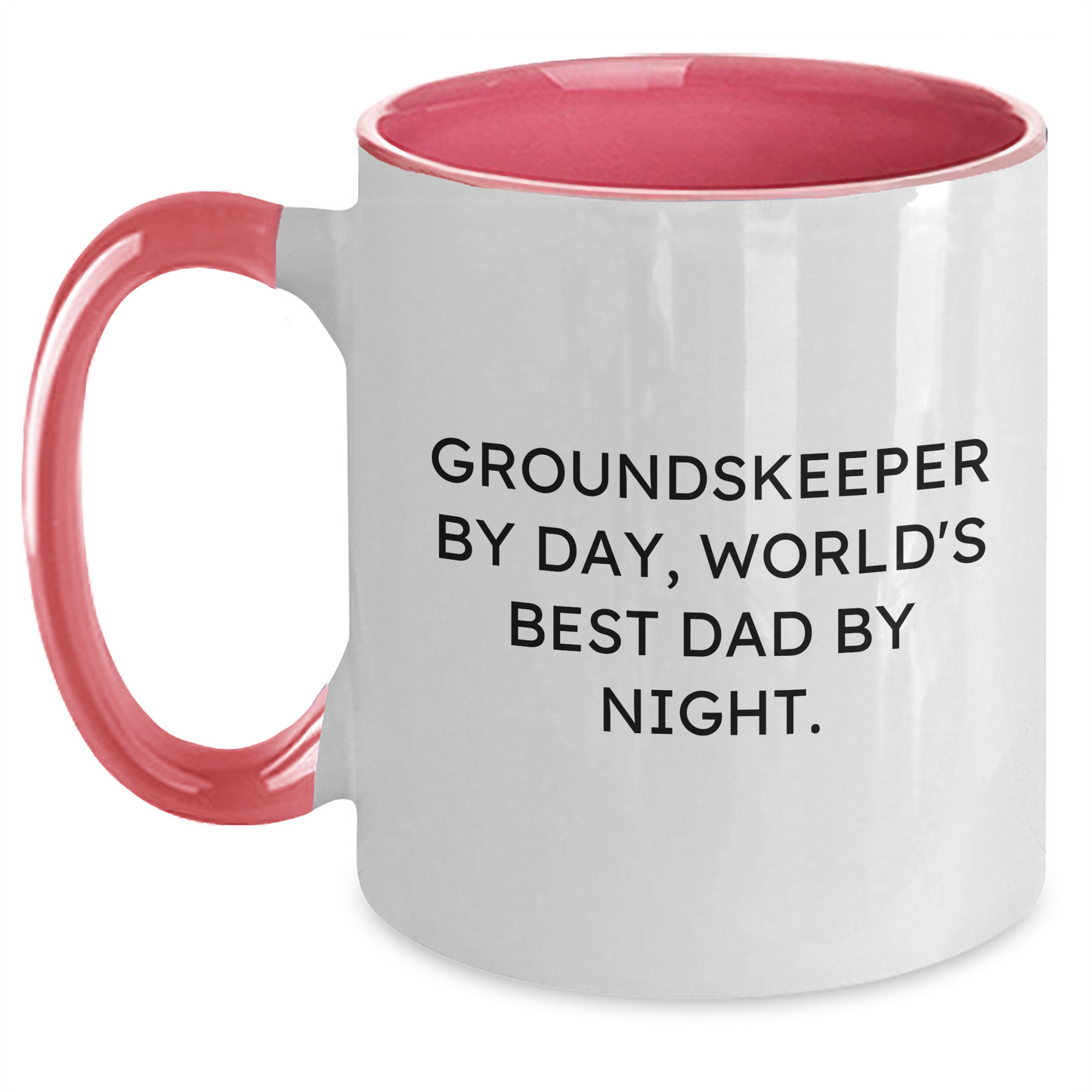 groundskeeper Humor Gifts for Mom's Unique Two Tone Coffee Mug, Funny Quote 'groundskeeper By Day, World's Best Dad By Night.', Microwave and Dishwasher Safe - Main