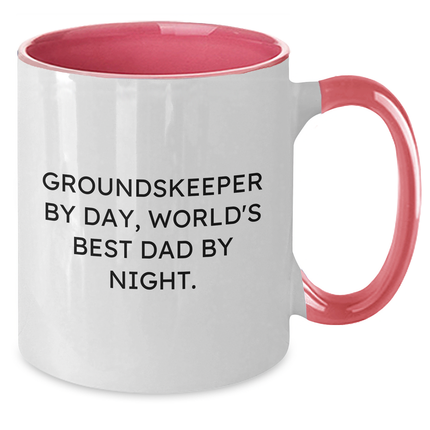 groundskeeper Humor Gifts for Mom's Unique Two Tone Coffee Mug, Funny Quote 'groundskeeper By Day, World's Best Dad By Night.', Microwave and Dishwasher Safe - Additional
