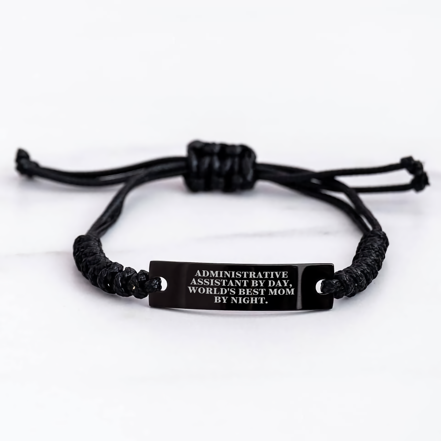 Administrative Assistant Gifts by Day, World's Best Mom By Night Rope Bracelets for Men, Adjustable Black Stainless Steel with Interlaced Rope, Perfect Father's Day Unique Gifts from Family - Victory Thru Vision