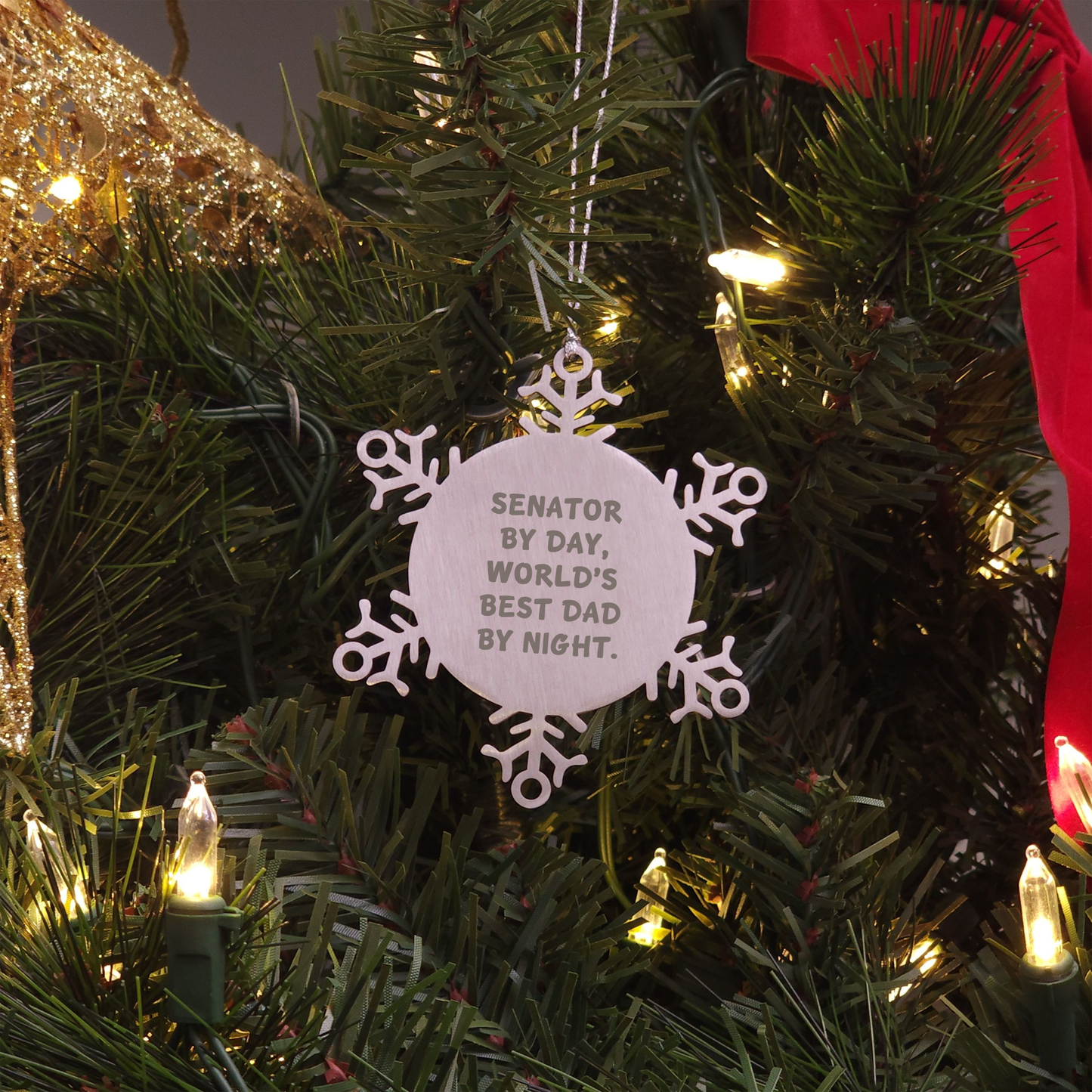 Senator Gifts, Snowflake Ornaments for Men, Funny Quote Christmas Unique Gifts from Dad to Senator, 3.14 Inch Stainless Steel Ornament - Image 3