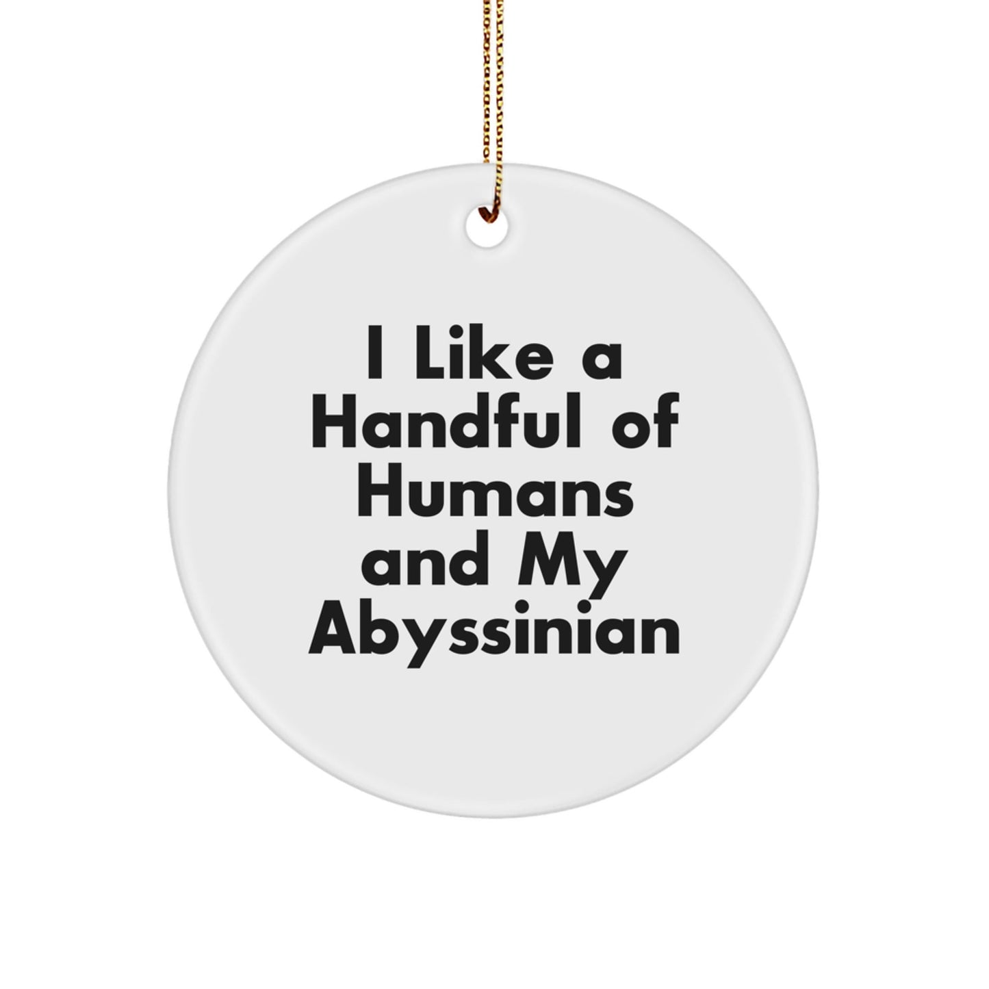 Abyssinian Cat Lover's Delight, Funny Quote Gifts for Men, Women, or Friends, White Circle Ornament with Gold Cord, Perfect for Christmas Unique Gifts from Family - Victory Thru Vision