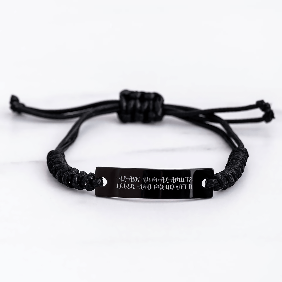 Alaskan Malamute Dog Lovers Gift from Family for Men's Father's Day Unique Rope Bracelet, 'Alaskan Malamute Lover And Proud Of It!' Engraved Black Stainless Steel with Interlaced Rope - Victory Thru Vision