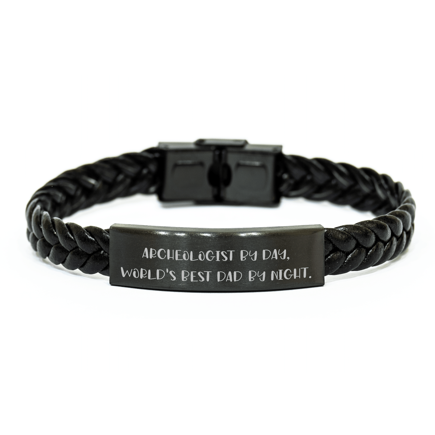 Archeologist Gifts by Day, World's Best Dad by Night Interlaced Leather Bracelet for Graduation - Gifts from Dad to Archeologist - Victory Thru Vision