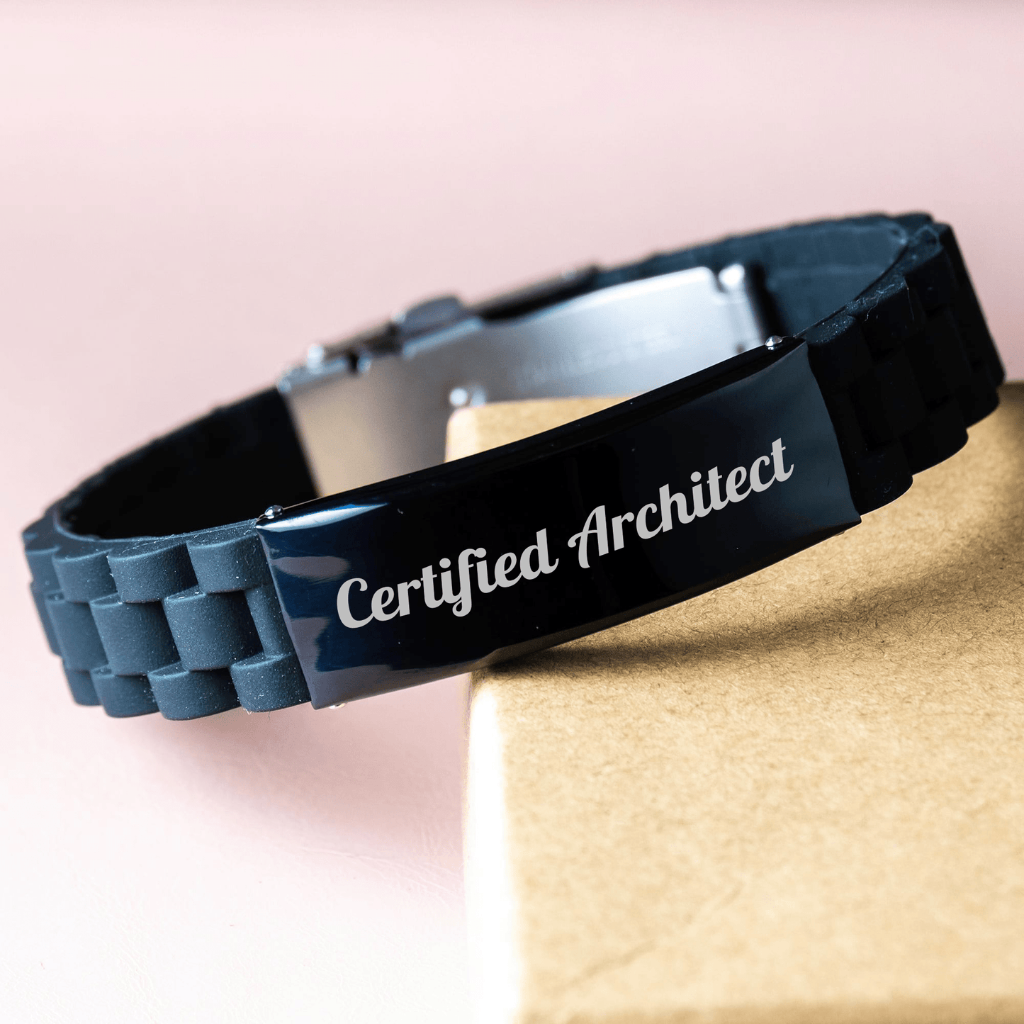 Architect Gifts: 'Certified to Design Your Day' Glide lock Clasp Bracelet, Adjustable, Black, Silver, and Silicone for Men, Father's Day Unique Gifts from Family - Victory Thru Vision