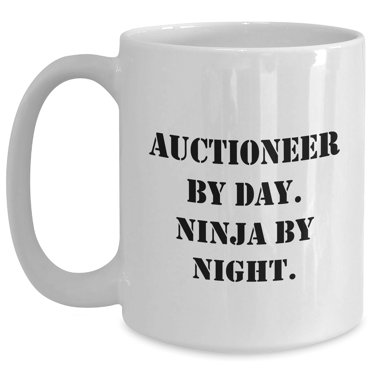 Auctioneer Gifts for Men from Friends Funny White Coffee Mug, Graduation Unique Presents, Ninja Night Quote - Victory Thru Vision