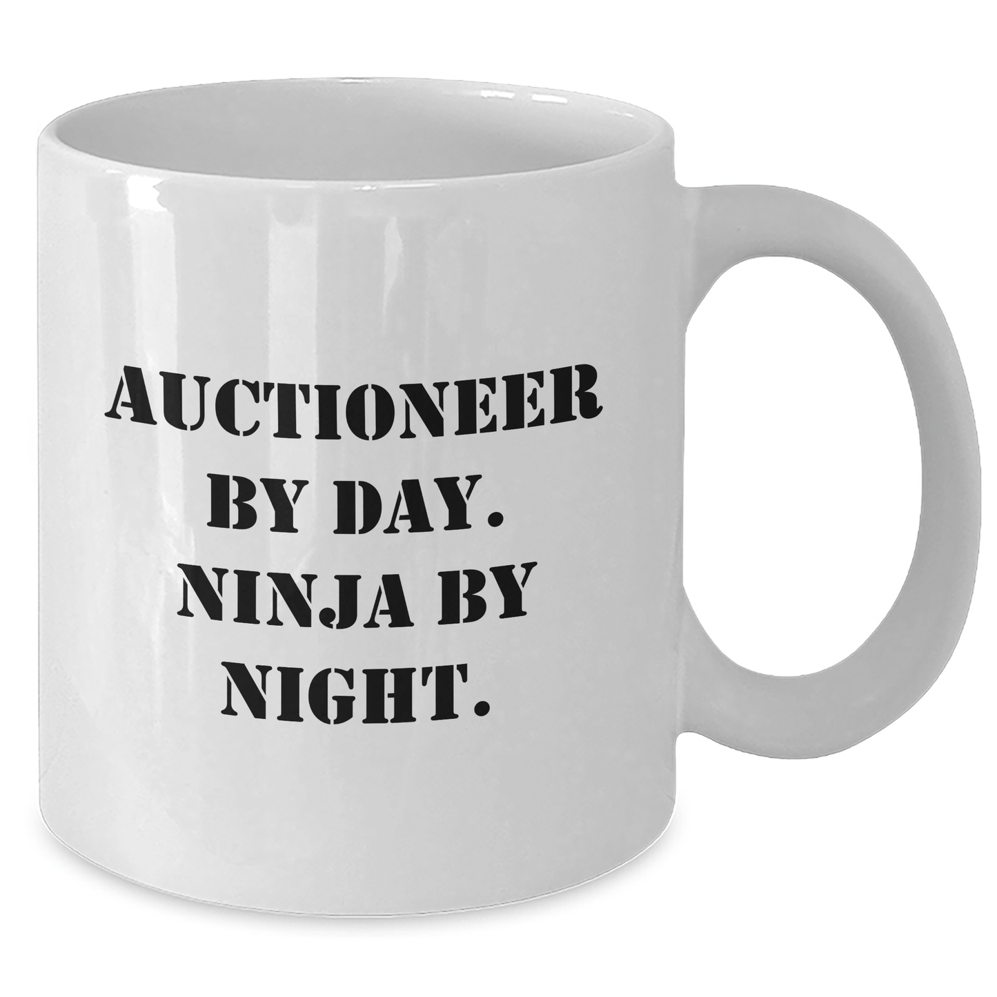 Auctioneer Gifts for Men from Friends Funny White Coffee Mug, Graduation Unique Presents, Ninja Night Quote - Victory Thru Vision