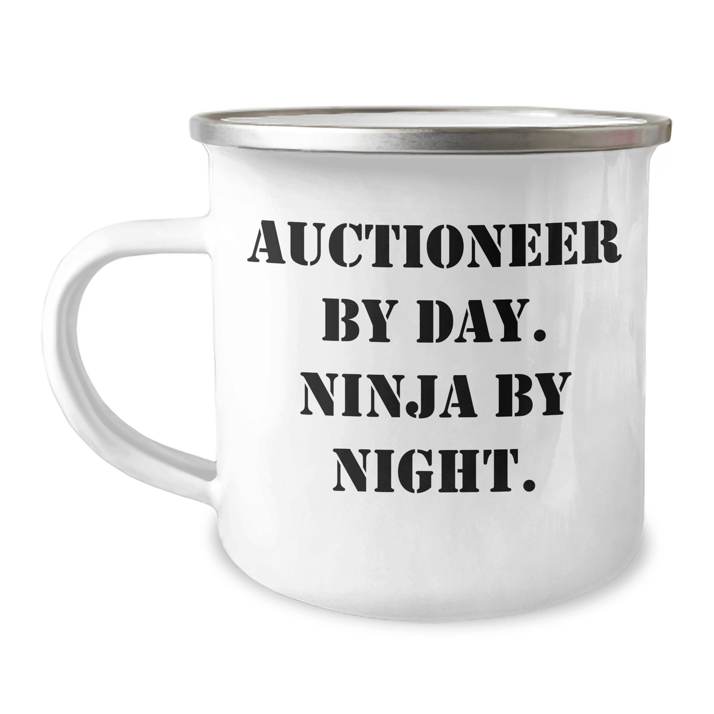 Auctioneer Gifts from Friends - Funny Camping Mug for Graduation - 'Auctioneer By Day. Ninja By Night.' - Victory Thru Vision