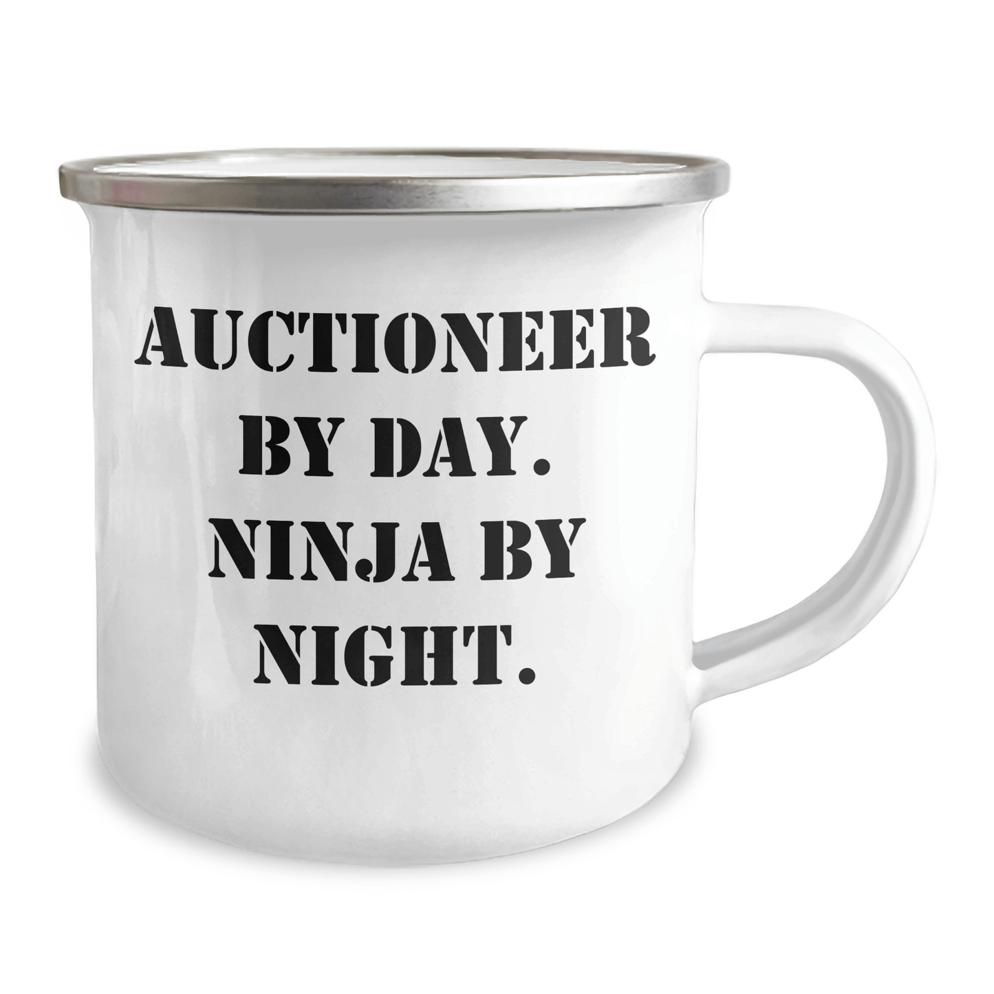 Auctioneer Gifts from Friends - Funny Camping Mug for Graduation - 'Auctioneer By Day. Ninja By Night.' - Victory Thru Vision