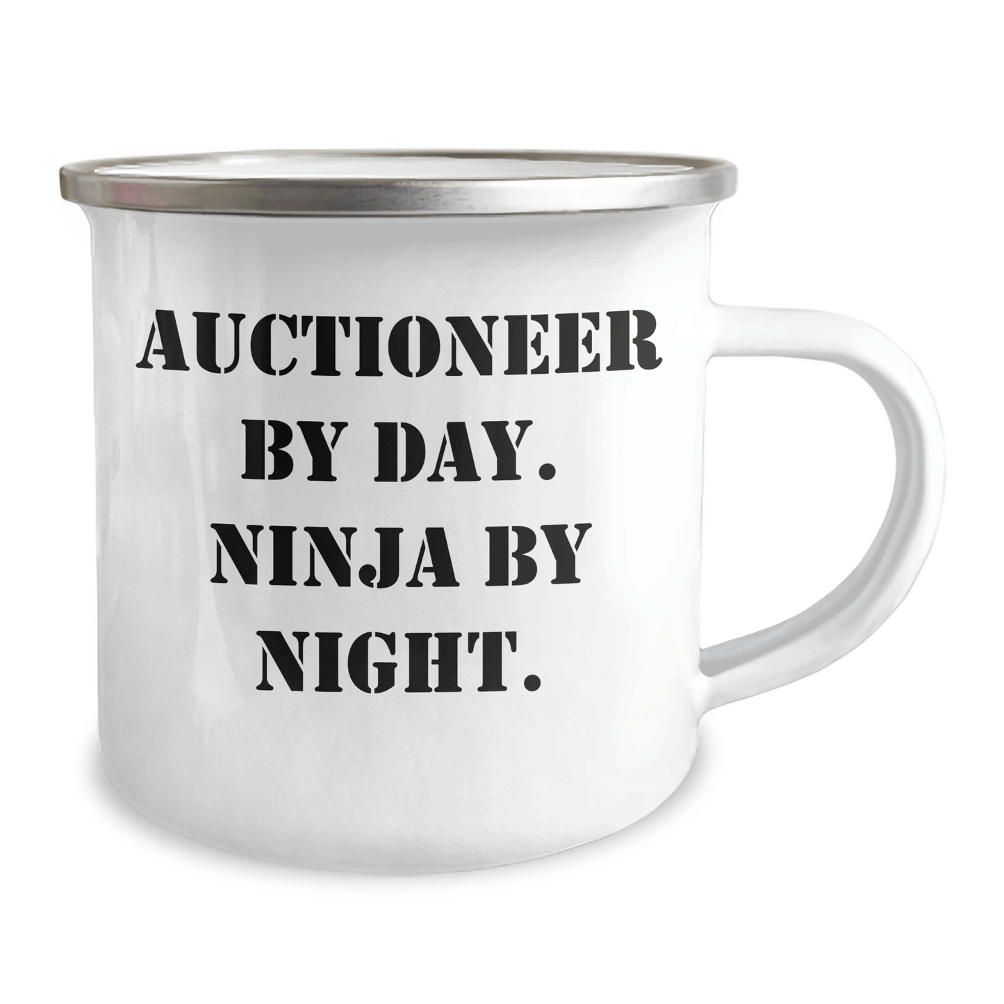 Auctioneer Gifts from Friends - Funny Camping Mug for Graduation - 'Auctioneer By Day. Ninja By Night.' - Victory Thru Vision