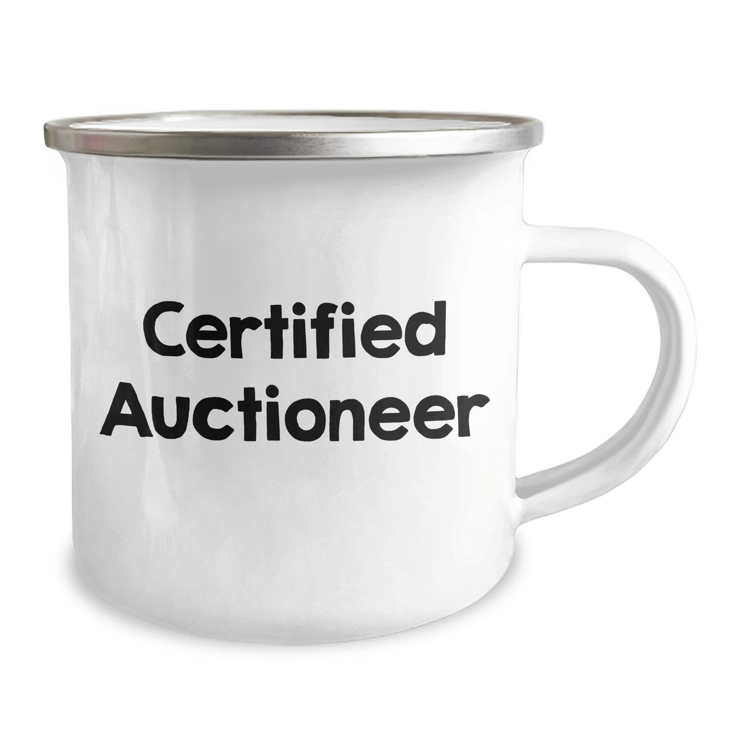Auctioneer Humor Gifts from Men to Friends for Father's Day - Funny Camping Mug, 12 oz Stainless Steel with Enamel Finish - Victory Thru Vision