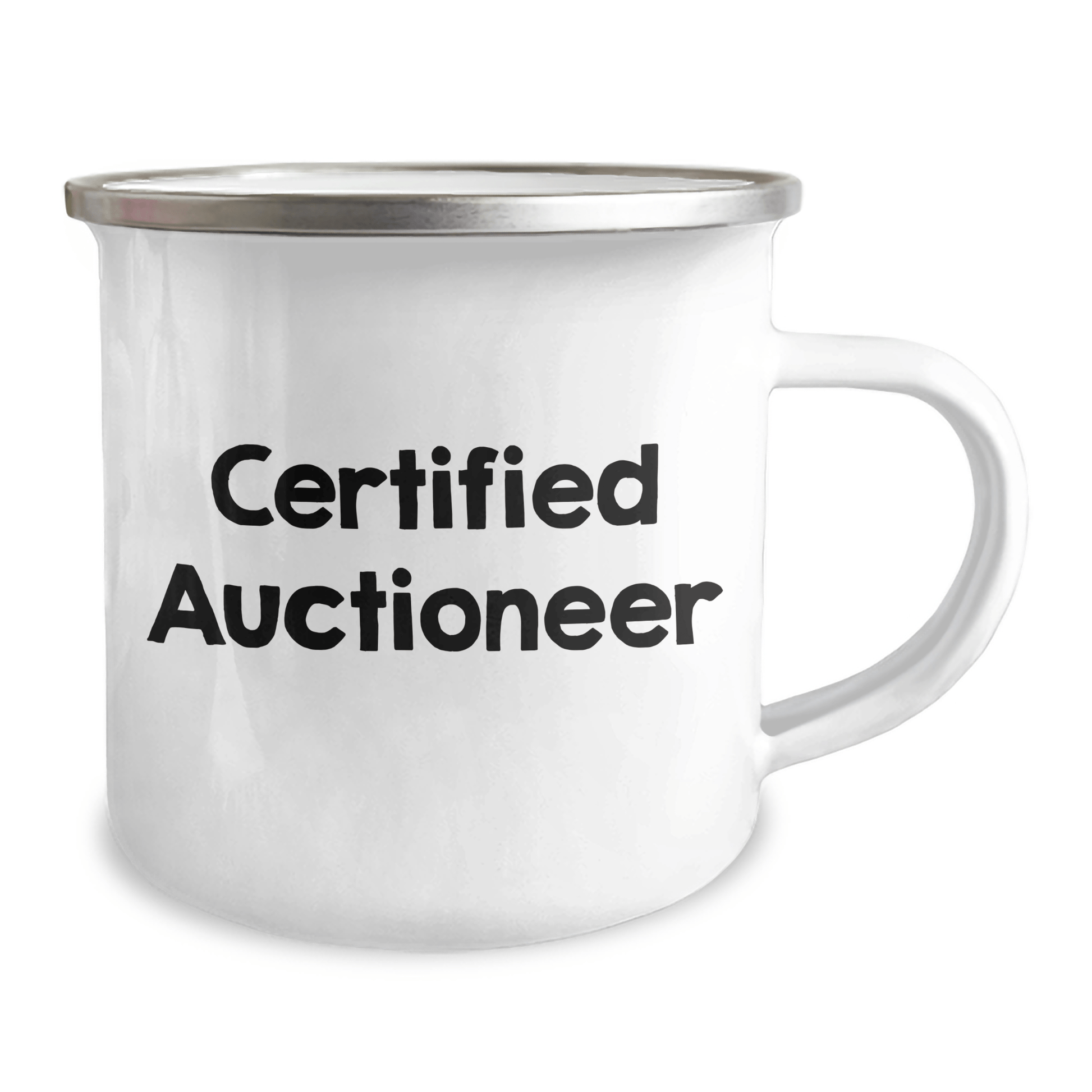 Auctioneer Humor Gifts from Men to Friends for Father's Day - Funny Camping Mug, 12 oz Stainless Steel with Enamel Finish - Victory Thru Vision