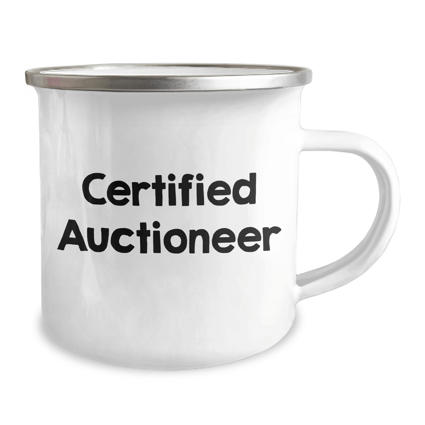 Auctioneer Humor Gifts from Men to Friends for Father's Day - Funny Camping Mug, 12 oz Stainless Steel with Enamel Finish - Victory Thru Vision