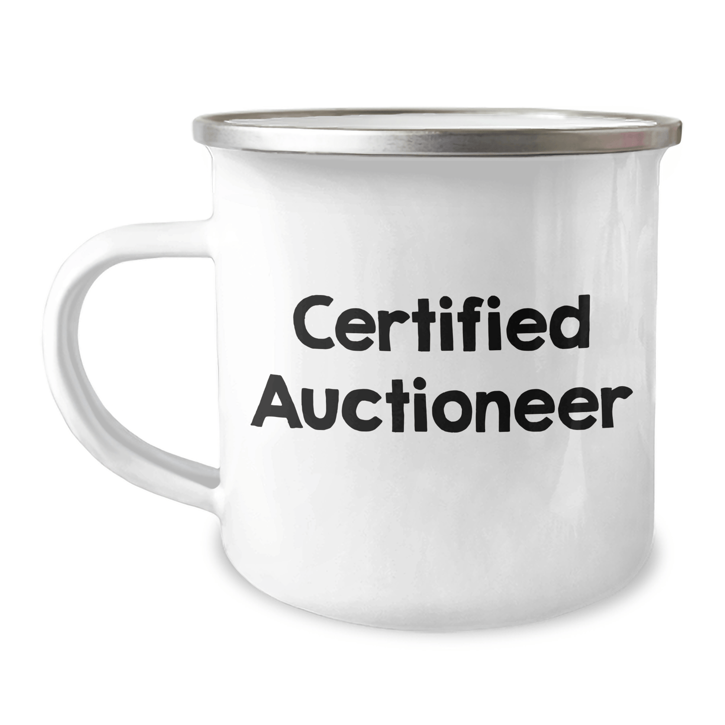 Auctioneer Humor Gifts from Men to Friends for Father's Day - Funny Camping Mug, 12 oz Stainless Steel with Enamel Finish - Victory Thru Vision