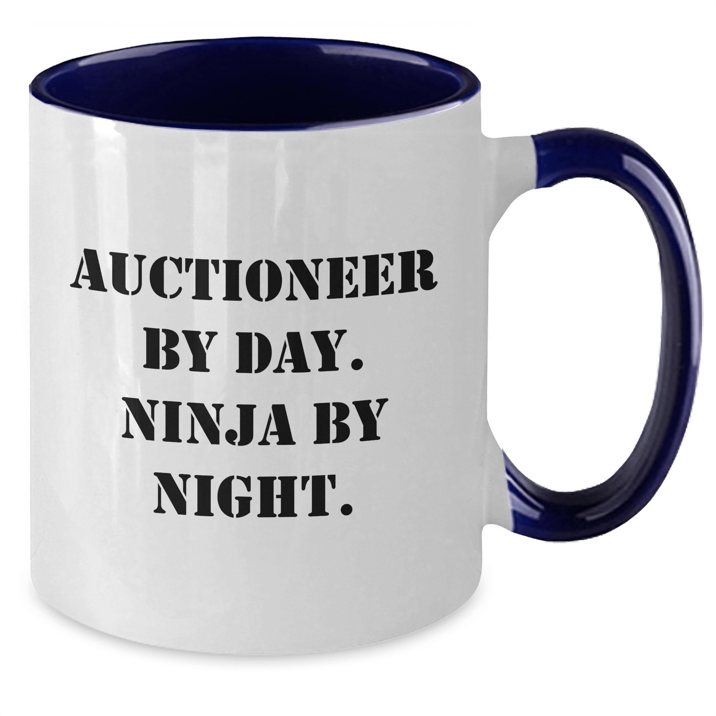 Auctioneer Humor, Ninja Night Two Tone Coffee Mugs Gifts from Friends for Graduation, 11oz Ceramic, Funny Quote - Victory Thru Vision