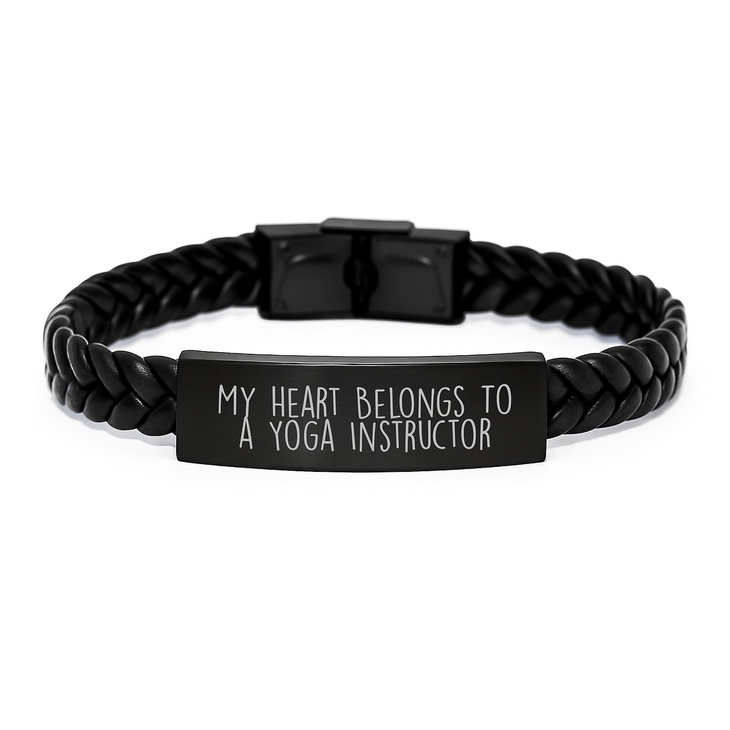 Funny Yoga Instructor Gifts for Her - Interlaced Leather Bracelet with Quote 'My Heart Belongs To A Yoga Instructor' - Gifts from Friends for Graduation - Image 1