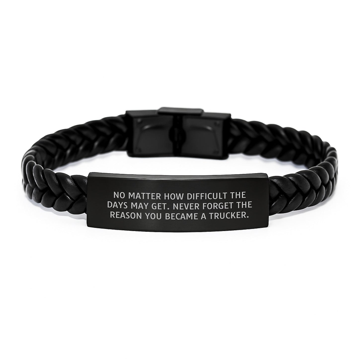 Inspirational Trucker Interlaced Leather Bracelet Gifts for Men, Funny Quote for Birthday, Gifts from Family to Trucker - Image 1