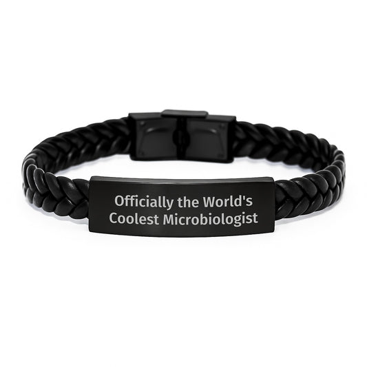 Funny Microbiologist Gifts for Men, 'Officially The World's Coolest Microbiologist' Interlaced Leather Bracelet, Christmas Unique Presents from Friends to Family - Image 1