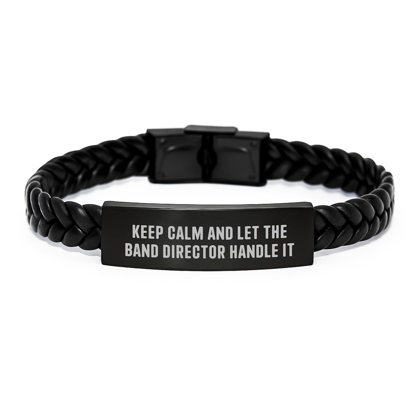 Funny Band Director Interlaced Leather Bracelets Gifts from Friends to Men, Christmas Unique Presents for Music Lovers and Educators with Keep Calm And Let The Band Director Handle It Quote - Image 1