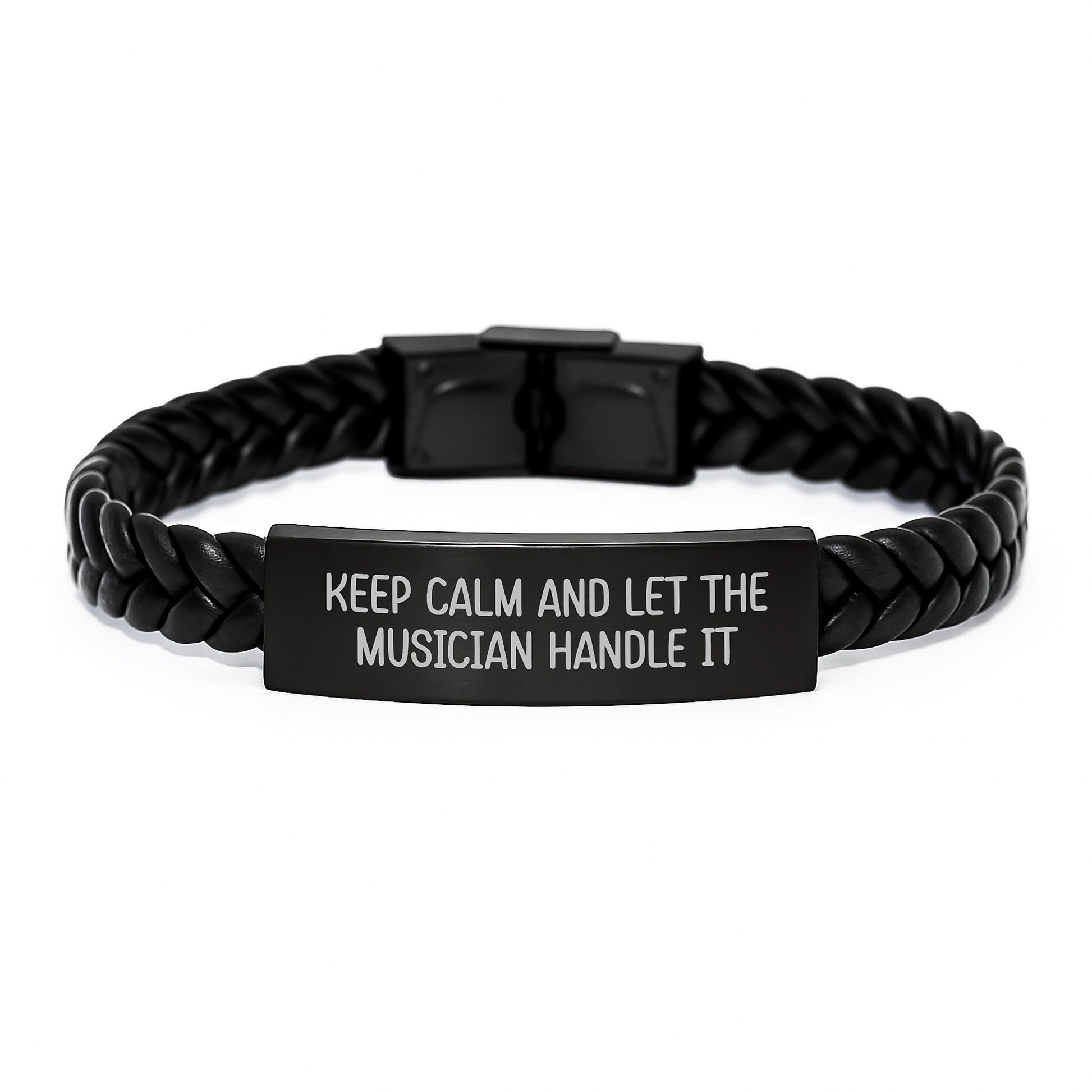 Funny Musician Inspirational Gifts from Men to Friends Christmas Unique Musician Gifts Interlaced Leather Bracelet - Keep Calm And Let The Musician Handle It - Image 1