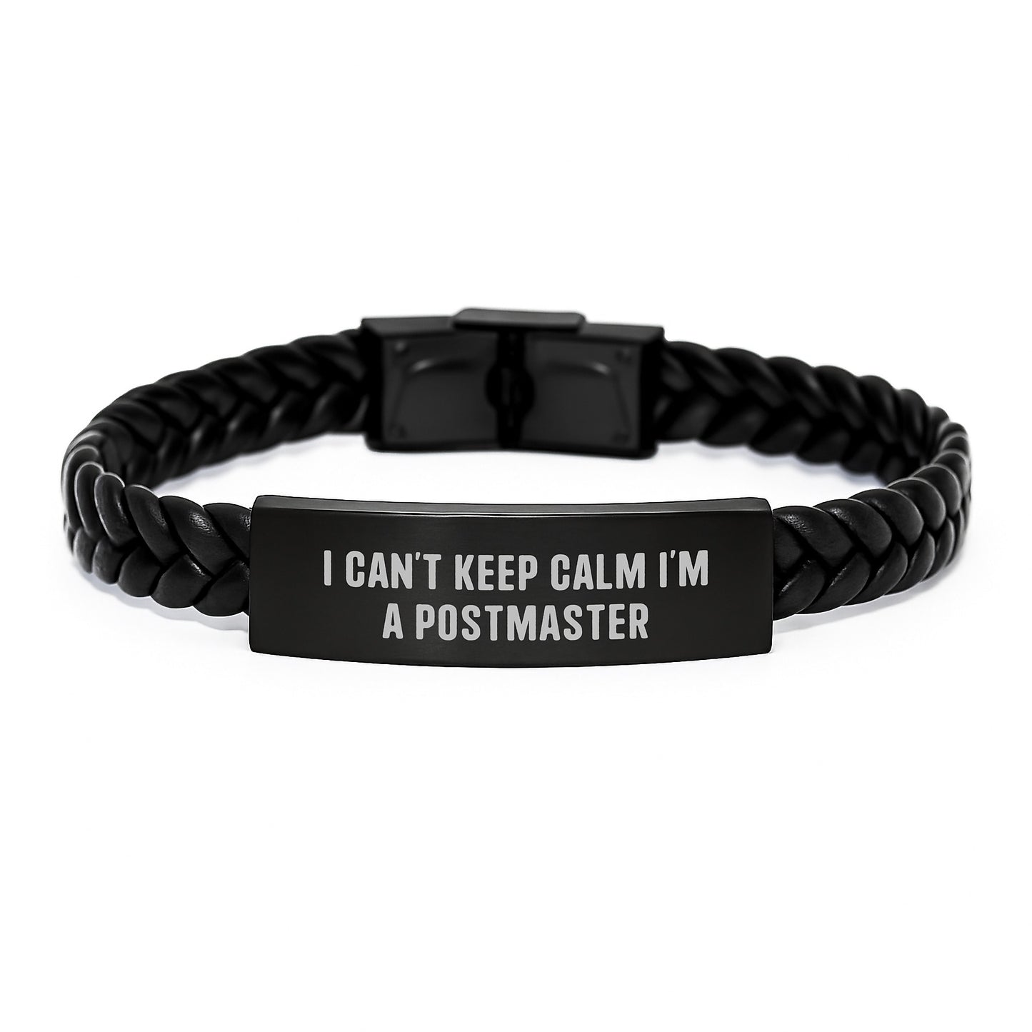 Funny Postmaster Gifts, I Can't Keep Calm I'm A Postmaster Interlaced Leather Bracelet for Birthday, Gifts from Friends and Family for Postmaster - Image 1