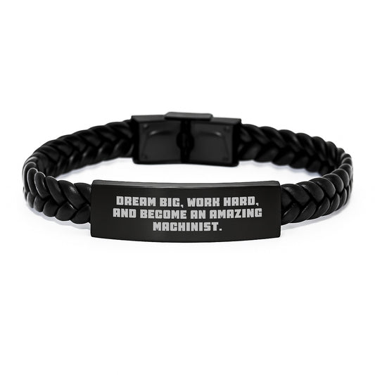 Machinist Gifts from Men - Inspirational Interlaced Leather Bracelet, Christmas Unique Gifts for Machinist Friends and Family, Work Hard and Dream Big - Image 1
